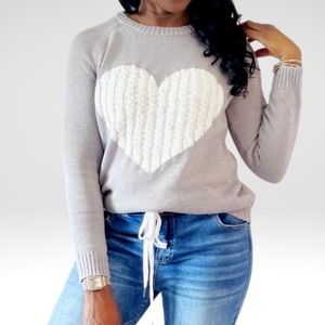 Gray Crew Neck Knit Sweater White or Black Heart